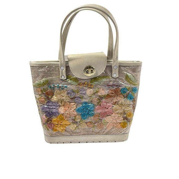 Mod Flower power 1960’s mid century basket retro beach bag tote purse by cabana - Picture 1 of 7